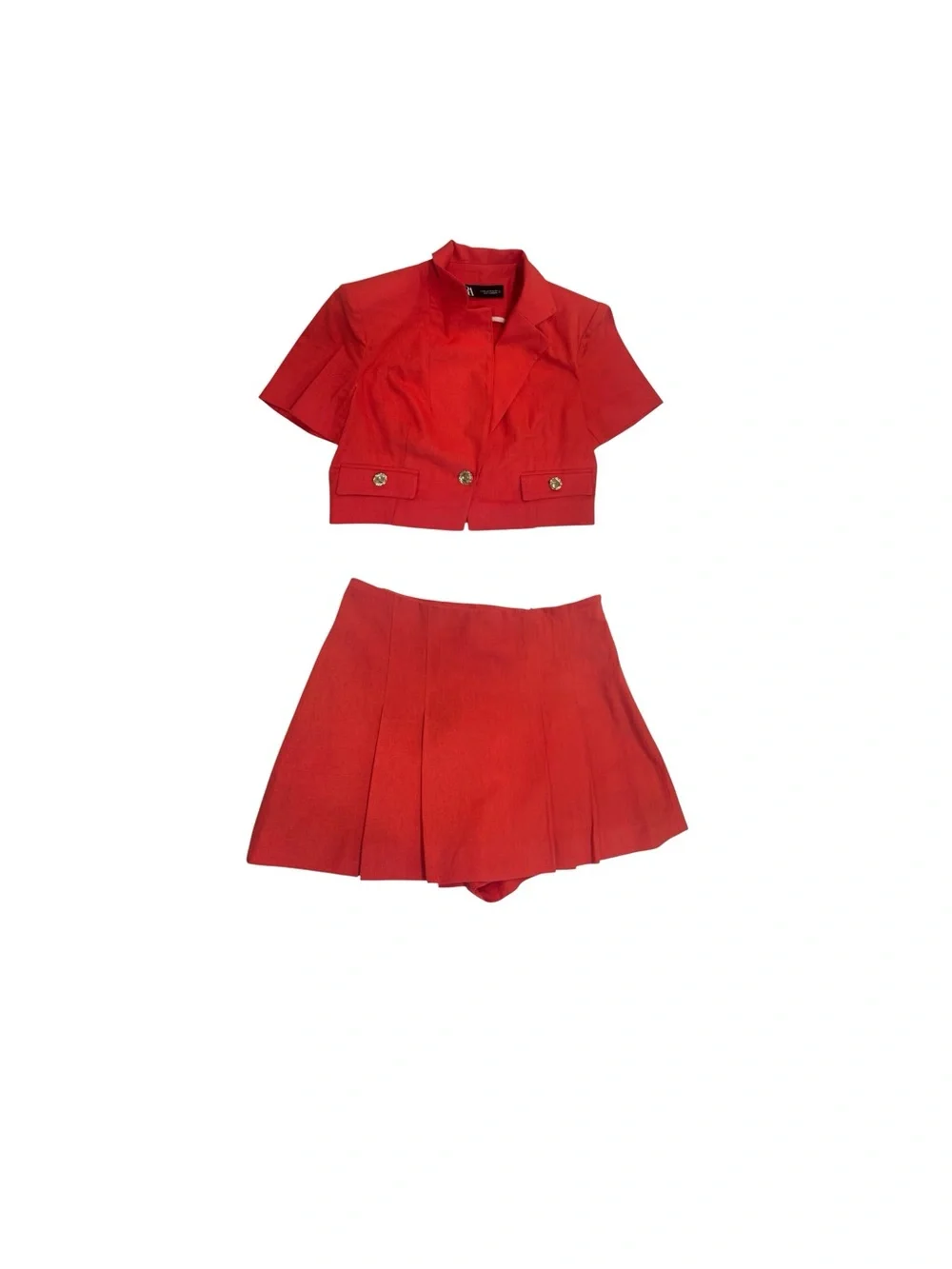 ZARA new Red Two-Piece Crop Jacket and Pleated Skort Set
